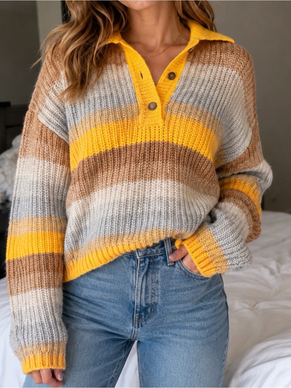 Something Navy Yellow Stripe Knit Sweater